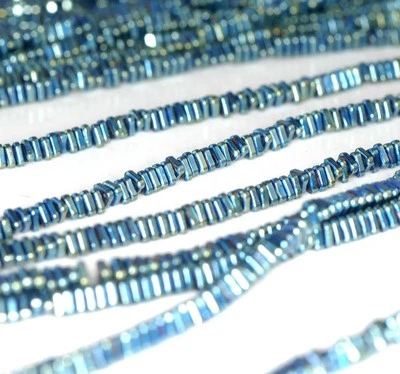 3X1MM TITANIUM GREEN HEMATITE GEMSTONE HEISHI TRIANGLE SLICE LOOSE BEADS 16" - Image 1 of 4