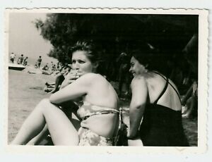 Vintage Bikini Photo Woman Smoking Cigarette Beach Sea Ladies Women Swimwear