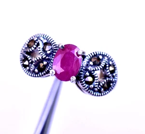 Unheated Oval Natural Ruby 6x5 mm 925 Sterling Silver Ring Size 6.5 Certified - Picture 1 of 10