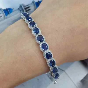 Natural Sapphire Bangle Bracelet 4x5mm Platinum Plated, Sapphire Bangle - Picture 1 of 6