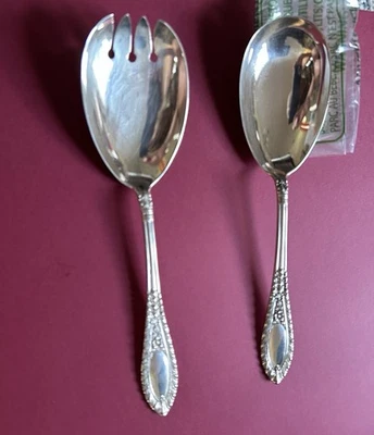 Juego para servir ensalada gadroonette de plata de ley Manchester.Sin mono. Usado. Foto 1 de 4