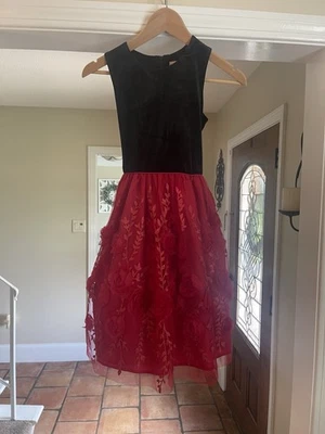 Biscotti Red Roses Dress Size 12 Girls Holiday Bow Black Velvet Formal - Image 1 of 4