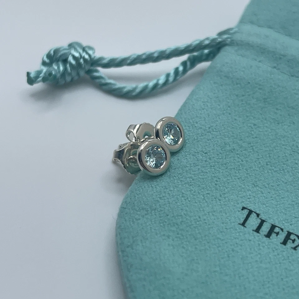 Pendientes Tiffany & Co. de plata de ley 925 Elsa Peretti azul aguamarina por yarda Foto 1 de 4