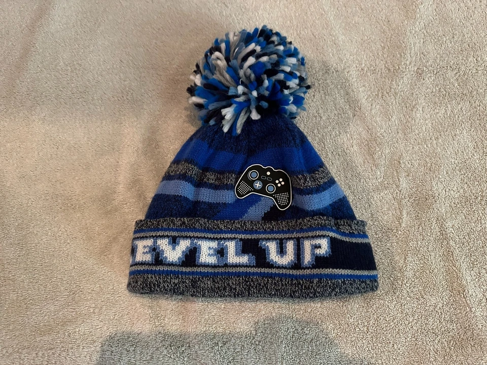 Place 针织帽 Beanie 抓绒内衬 Pom 蓝色灰色 儿童 8+ — 第 1/3 张图片