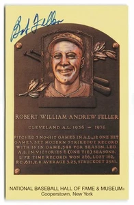 Bob Feller Signed HOF Plaque Postcard Hall Of Fame Auto Cleveland Indians - Picture 1 of 2