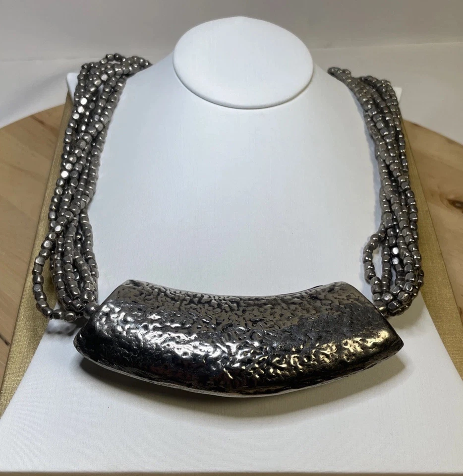 Ожерелье Iris Apfel & Bajalia серебристые тона металл и бисер коренастое заявление 18 дюймов - Изображение 1 из 4