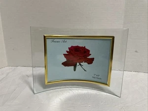 Clear Glass With Gold Trim And Beveled Edge Vintage Curved Picture Frame - Picture 1 of 8