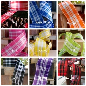10 Yards Tartan Plaid Wired Ribbon with Metallic Accents- 1.5" or 2.5" - Picture 1 of 10