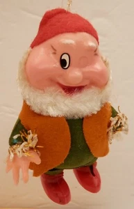 Vintage Happy aus Schneewittchen & sieben Zwerge beflockt Weihnachtsschmuck Disney - Bild 1 von 2