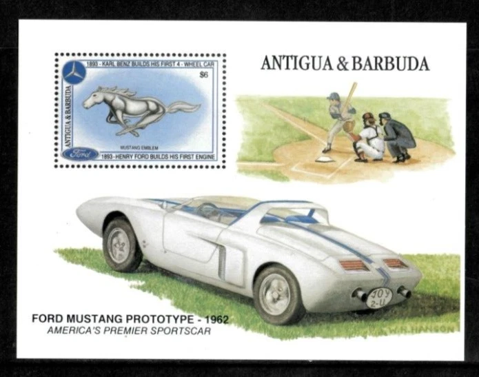 Antigua 1993 - Coche, Mustang - Hoja de estampillas de recuerdo - Scott #1740 - MNH Foto 1 de 1