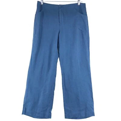 Sigrid Olsen Mujer Talla 4 Poeta Pantalones Lino Azul Pierna Ancha Pantalones Ligeros Foto 1 de 4