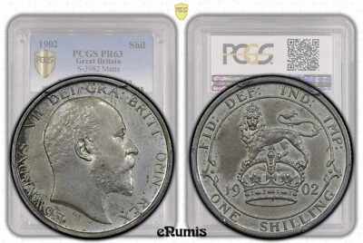 Great Britain, Edward VII, Shilling 1902, Matte PROOF, PCGS PR 63 - Image 1 of 4