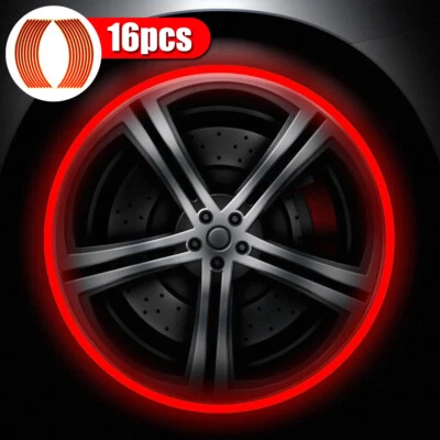 16x 18" Rojo Reflectante Adhesivo Coche Moto Llanta Raya Calcomanía Accesorios Foto 1 de 4