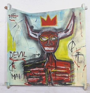 JEAN-MICHEL BASQUIAT ACRYLIC ON CANVAS 1982 WITH TIED WOOD SUPPORTS 40 X 40 IN. - Picture 1 of 9