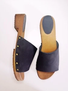 Zuecos de madera Sandalia / Flip FLOPS zuecos Hecho a mano NUEVO Navy Nubuck - Imagen 1 de 6
