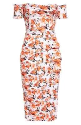 CHIARA BONI,Selandre 花卉鸡尾酒礼服 Pantelleria Corallo 尺寸 48 #D7820 — 第 1/4 张图片