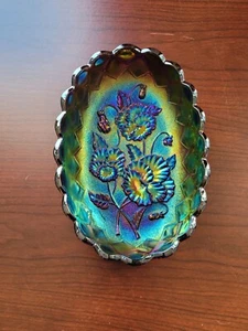 AWESOME Old Imperial Carnival Glass Electric Purple Pansy Pickle Dish Blasting!! - Picture 1 of 12