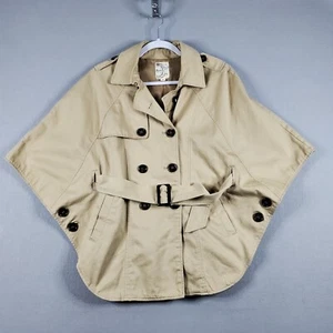 TULLE Khaki Beige Twill Cape Jacket Belt Double Breasted Poncho Womens sz S - Picture 1 of 9