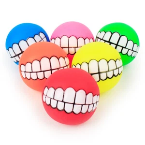 Dog Ball Funny Teeth Silicon Toy Chew Squeaker Squeaky Sound Toy 6 Pack - Picture 1 of 6