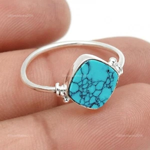 Turquoise Gemstone Sterling Silver Promise Band Engagement Throat Chakra Ring - Picture 1 of 9
