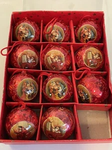 11 Vintage Christbaum Weihnachtsschmuck Decoupage rot Glanz Kugeln mit Box 2" - Bild 1 von 12
