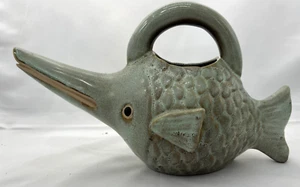 Kunstkeramik grün/blau Fischform Krug 15" - Bild 1 von 6