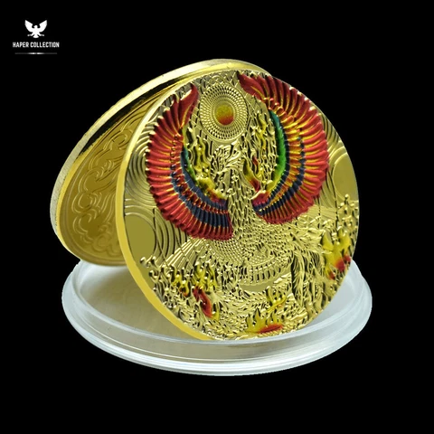 Golden Phoenix Bring Luck Coin Mythological Animal Commemorative Medal in Cover Cover