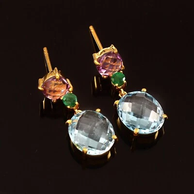 Pendiente colgante de plata de ley 925 con topacio azul y piedras preciosas de esmeralda de amatista Foto 1 de 3