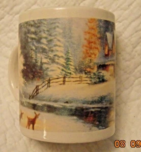 Taza de café/té Thomas Kinkade Deer Creek Cottage escena de invierno 12 oz vintage 1995 - Imagen 1 de 7