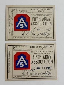 WWII 1945 US 5th Army Association Membership Card Pair, Italian Campaign - Picture 1 of 2