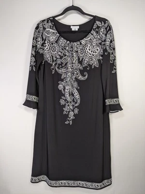 Vestido para mujer London Times 14 negro blanco cachemir manga 3/4 pulóver vaina Foto 1 de 4