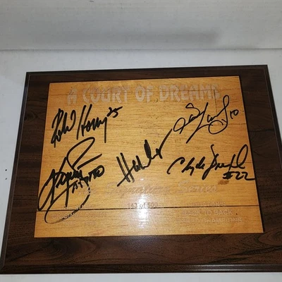 HOUSTON ROCKETS AUTOGRAPHED PIECE OF  SUMMIT FLOOR - OLAJUWON, DREXLER, & MORE - Image 1 of 2