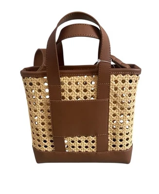 J. Сумка с короткими ручками Crew тканая ротанг мини натуральная/коричневая - Изображение 1 из 4