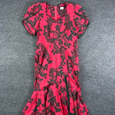 Vestido Mango's Allan James Para Mujer 10 Rojo Hawaiano Muumuu Volantes Hecho en EE. UU. Cremallera Lei Foto 1 de 4