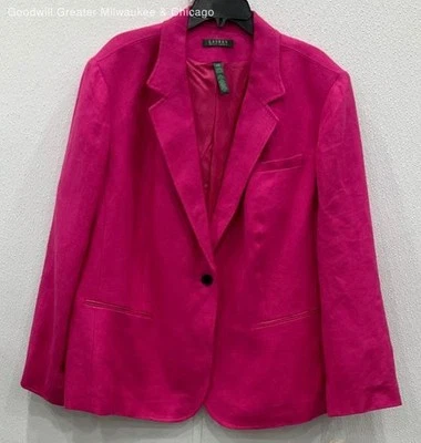 NWT Lauren Ralph Lauren Womens Blazer Single-Breasted Hot Pink Linen Size 22W — 第 1/4 张图片