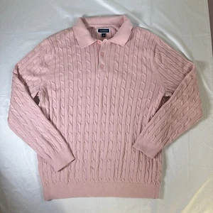 Club Room Mens Cable Knit Collard Crew Neck Sweater Size Large Pink Preppy - Picture 1 of 11