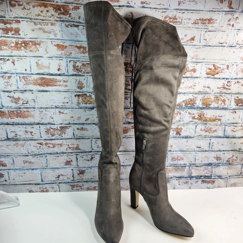NWOB Ivanka Trump Thigh High Boots Suede Leather Grey Elegant Stiletto Size 8.5M - Image 1 of 4