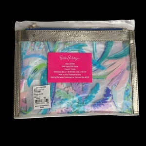 LILLY PULITZER Sweet Escape Beach Cosmetic Clear Zip POUCH Gold Trim NEW - Picture 1 of 6