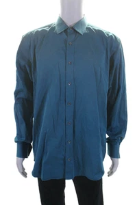 Bugatchi Mens Cotton Teal Collar Long Sleeve Button Up Dress Shirt Size XL - Picture 1 of 8