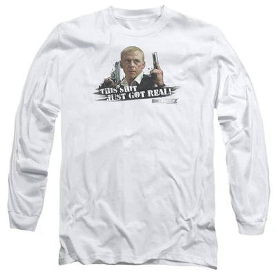 Hot Fuzz Just Got Real Mens Long Sleeve Shirt White Officially Licensed - Image 1 of 3