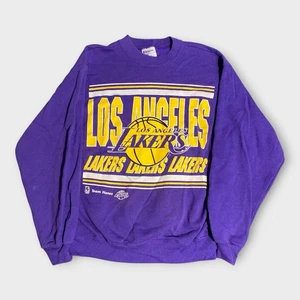 Vintage 90s Los Angeles Lakers Sweatshirt M Purple Gold NBA Crewneck USA Made - Picture 1 of 15