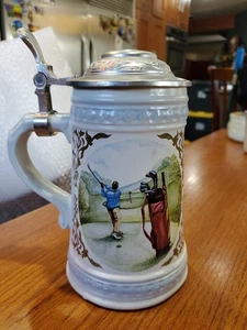 Vintage Goebel Lidded Beer Stein Made by Merkelbach Goebel - Germany The Golfer  - Picture 1 of 12