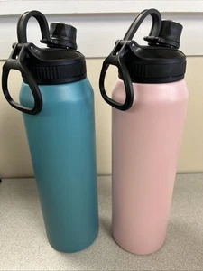 Set of 2 about 35oz Water Bottles Insulated Stainless Steel Teal and Pink - Picture 1 of 5