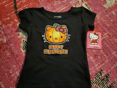 NEW NOS vtg Halloween Hello Kitty girls 3t Pumpkin Jack O Lantern head tee shirt - Image 1 of 3