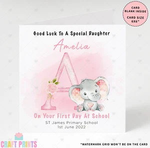 First Day At School Card Pink Elephant Daughter Granddaughter Good Luck Card - Picture 1 of 4