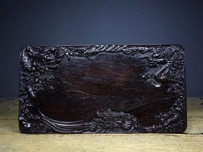 Bandeja de chá esculpida à mão Dragon Phoenix Chengxiang de sândalo antigo - Imagem 1 de 4
