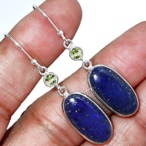 Natural Lapis Lazuli & Peridot 925 Sterling Silver Earrings Jewelry E-1002