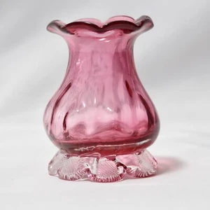 Victorian Cranberry Glass Vase Hand Blown c.1890 10cm H - Picture 1 of 8