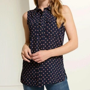 SIZE 20 22 24 WOMENS SLEEVELESS COLLARED SHIRT TOP IN NAVY BLUE - Picture 1 of 1