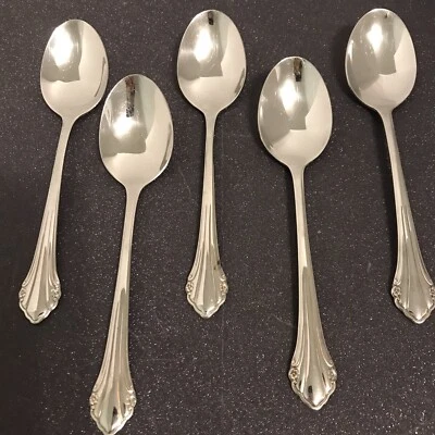 Oneida 1881 Rogers BITTERSWEET REPOSE 6-3/4" Stainless Oval Soup Spoons Lot of 5 - Image 1 of 4